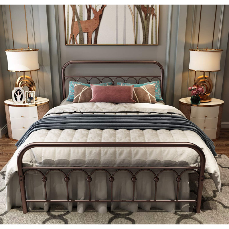 Metal Headboard Base Wrought Iron Double Bed Frame Antique Brown
